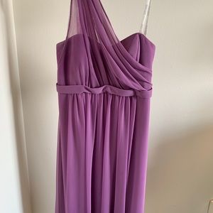 Purple David’s Bridal knee length 1 shoulder dress